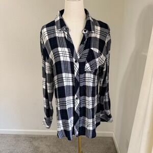 Rails $188 Plaid Hunter Flannel Shirt Women Medium‎ White Navy Green Cozy Warm